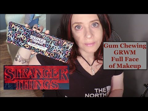 ASMR Gum Chewing GRWM Applying Stranger Things Makeup. Whispered