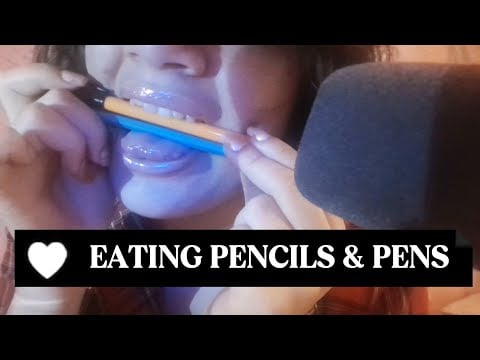 ASMR | Biting & Chewing on Pens and Pencils (Wet Mouth Sounds) | No Talking