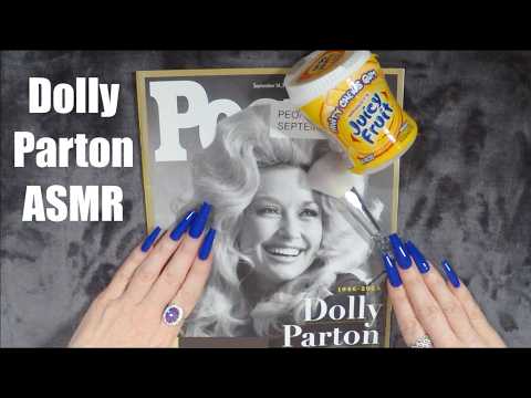 ASMR Gum Chewing Magazine Flip Through | Dolly Parton | Whispered Page Turning