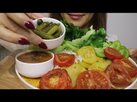 ASMR POTATO STEW WITH RICE AND SOUP / GRILLED TOMATO / HANDEATING / no talking / CREMA ASMR #asmr