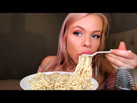 ASMR CREAMY CAULIFLOWER ALFREDO WITH NU PASTA ~ MUKBANG/EATING SHOW