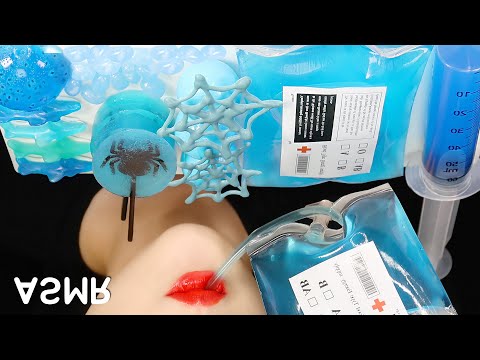 BLUE FOOD ASMR SYRINGE, RINGER JUICE, SPIDER JELLY, JELLY BEANS, GUMMY ASMR NO TALKING