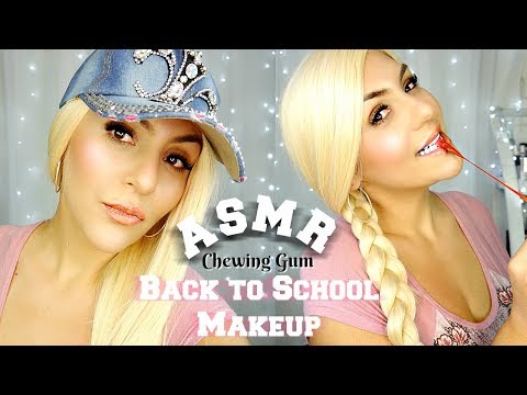 ASMR (Doing Back To School Makeup) Soft Whisper Tutorial Chewing Gum | WhispEatingBabe ASMR