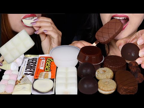 ASMR WHITE CHOCOLATE HERSHEY'S BAR, REESE'S PEANUT BUTTER CUPS, GIANT ICE CREAM BON BONS, JELLY 먹방