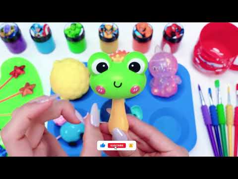 Oddly Satisfying l 6 Rainbow Sparkly Lollipops Stars FROM Mixinq Color Fruit Slimes & Cutting ASMR
