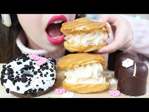 ASMR GIANT PROFITEROLE, CHOCOLATE KISSES, OREO DONUTS, MERINGUE (Eating Sounds) No Talking