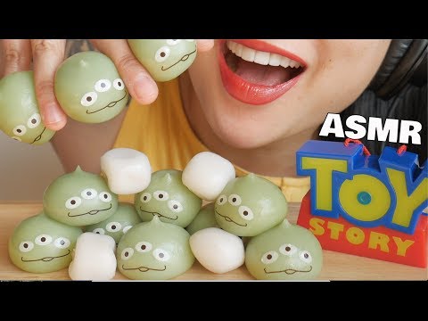 ASMR MOCHI *TOKYO DISNEY PIXAR GREEN DUMPLINGS (SOFT CHEWY EATING SOUNDS) | SAS-ASMR