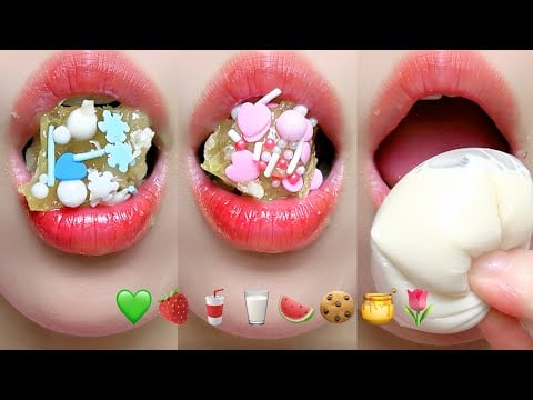 asmr EMOJI FOOD 💚🌷🍯🥤🥛🍍 이모지 먹방 eating #mukbang #asmr #asmrsounds #eating #satisfying #emojichallenges