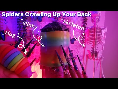 ASMR Spiders Crawling Up Your Back: Fidget Slug, Slinky on Mic Scratching, Back Scratching etc