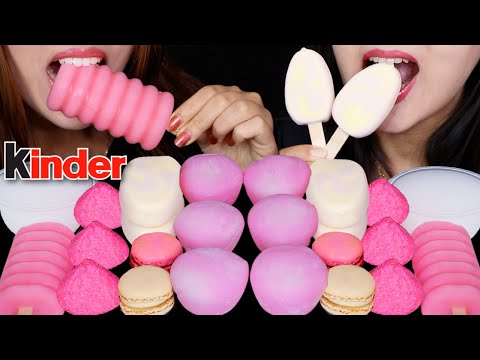 ASMR MINI STRAWBERRY CHEESECAKE ICE CREAM BARS, MOCHI ICE CREAM, SUGAR MARSHMALLOW DROPS, MACARON 먹방