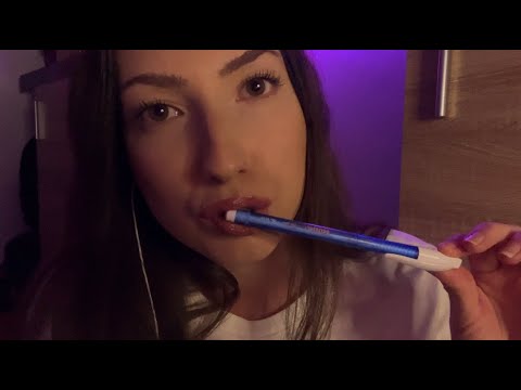 ASMR GENTLE PEN NOMS, MOUTH SOUNDS, FACE TOUCHING 👄