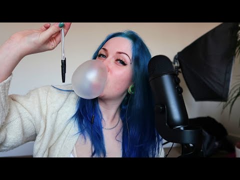 ASMR Bubble Blowing, Gum Chewing & Writing