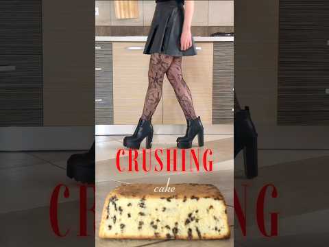 Ankle Boots Crushing Food: Pea vs. Cake! Oddly Satisfying! ASMR