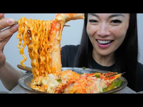 CHEESY NOODLES WITH KING CRAB LEGS (ASMR EATING SOUNDS) LIGHT WHISPERS | SAS-ASMR