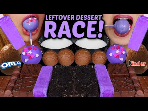 ASMR LEFTOVER DESSERT RACE! PURPLE CAKE POPS, DUBAI CHOCOLATE CAKES, PURPLE UBE ICE CREAM, OREO 먹방