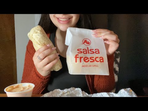 HUGE BURRITO AND CHIPS WITH CHEESE SAUCE ASMR