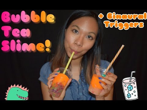 ASMR SOFT SPEAKING: Making Bubble Tea Slime! 🍹🍊 | No Borax | + Binaural Tapping