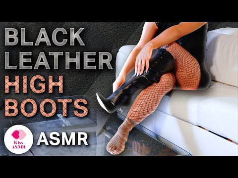 ASMR | Black Leather High Boots (No Talking) 4K