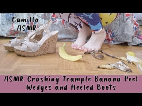 ASMR Crushing Trample Banana Peel Wedges and Heeled Boots