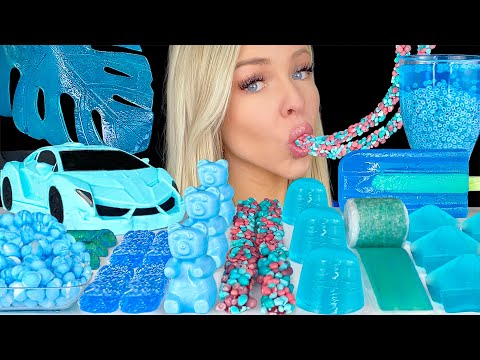 ASMR BLUE DESSERT* FRUIT ROLL UP, LAMBORGHINI CAKE, RASPBERRY JELLY MUKBANG 먹방