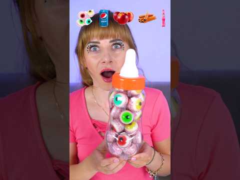 ASMR Emoji Gummy Eyebals, Twist and Drink Mukbang #shorts