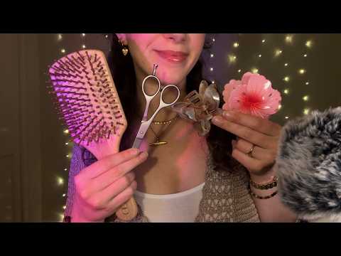 ASMR Hair Play˚˖𓍢ִ໋🌷͙֒✧˚.🎀༘⋆brushing, clipping, braiding, head massage etc.