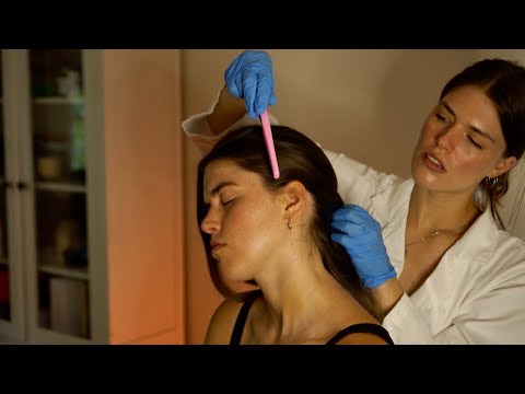 ASMR Scalp Check & Treatment, Hair Parting, Dandruff Comb, Hair Brushing, Scalp Oil, Massage