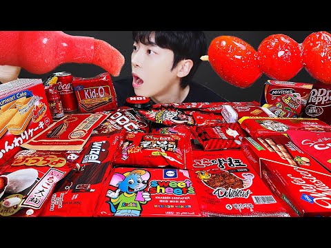ASMR MUKBANG | 편의점 레드 디저트 아이스크림 먹방 꿀젤리 딸기맛 & PINK DESSERT HONEY JELLY CANDY
