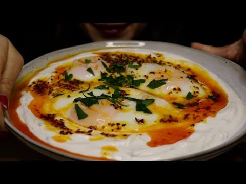 ASMR TURKISH EGGS ”CILBIR” BREAKFAST MUKBANG RELAXING SOUNDS #asmr #mukbang #turkisheggs #cilbir