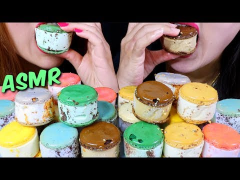 ASMR MACARON ICE CREAM SANDWICHES 마카롱 아이스크림 리얼사운드 먹방 マカロン | Kim&Liz ASMR