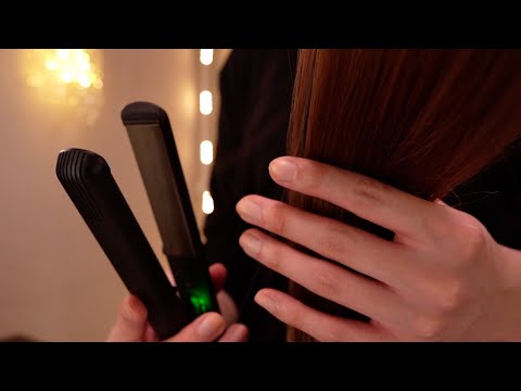 [ASMR]ヘアブラッシングから始めていくヘアメイク - Doing makeup and hair straightener,Brushing/Layered Sound(No Talking)