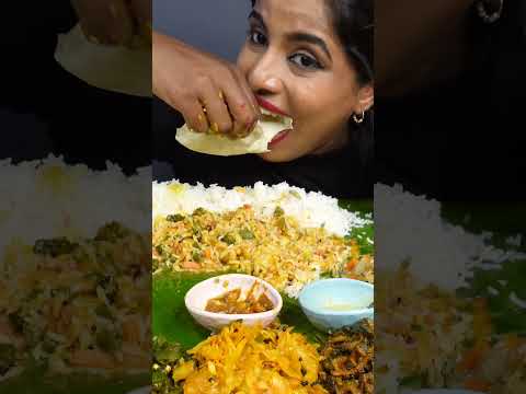 ASMR Eating South Indian Thali Sadhya,Rice,Sambar,Kheer,Papad,Veg Stir Fry ASMR Eating Food Video