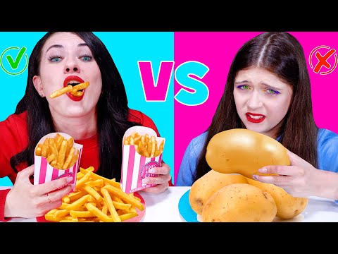 ASMR Fried Food VS Fresh Food Challenge | Eating Sounds LiLiBu