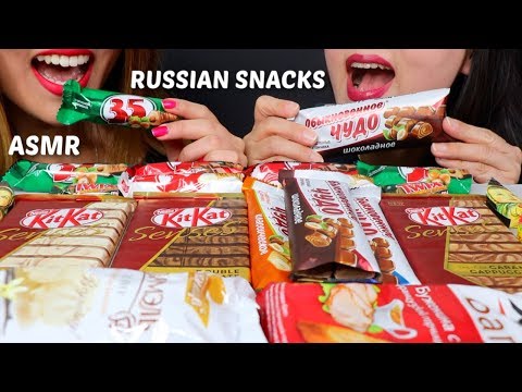 ASMR TRYING RUSSIAN SNACKS русские угощения 러시아 과자 리얼사운드 먹방 | Kim&Liz ASMR