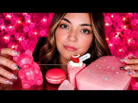 ASMR Fake Food | Pink Desserts 🌸 🍰 🍓 🐻 | Super Tingly 🤤