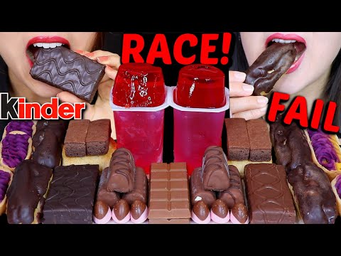 ASMR FAILED LEFTOVER DESSERT RACE! MINI CHOCOLATE ICE CREAM, STRAWBERRY JELLY, KINDER CAKE, ECLAIR먹방