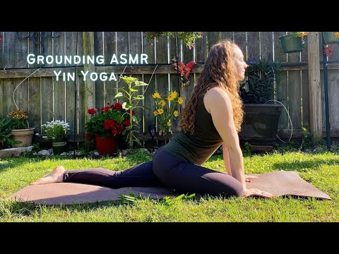 ASMR Yin Yoga Stretch  - Grounding Hip Sequence, Soft Spoken, Ambient Noise, Singing Bowl