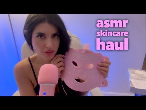 ASMR Skincare haul with reviews (gum chewing, whispering, tapping, lids) 🫧 ✨ 🫧 