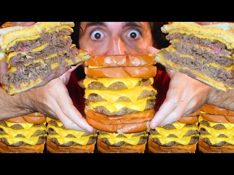 HUGE TRIPLE SMASH GRILLED CHEESE BURGER ! * ASMR NO TALKING * BISON! | NOMNOMSAMMIEBOY