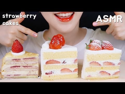 ASMR STRAWBERRY CAKE ASMR FRESH CREAM CAKE ASMR CREPE CAKE 딸기케이크 먹방 ASMR  ストロベリーケーキ🍰