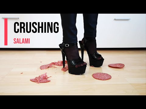 Stepping on salami with high heels #shoes #crush #asmr