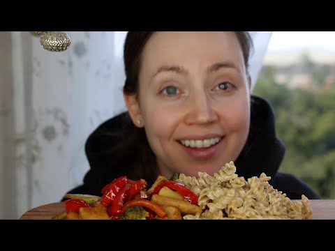 ASMR Whisper Eating Sounds | Creamy Cheesy Pasta | Teriyaki Vegetable Wok | Mukbang 먹방