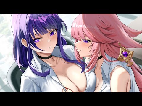 [3DIO ASMR] Yae Miko And Raiden Shogun Ear Licking (Ear Licking/Kisses/Tongue Fluttering)