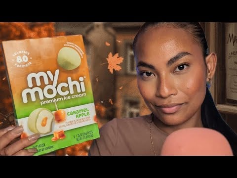 ASMR Eating Caramel Apple Mochi Ice Cream , Sticky Mouth Eating Sounds