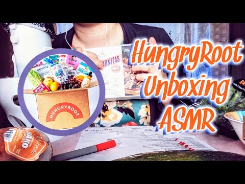 ASMR Tapping & Scratching🌸 Unboxing Favorite Foods 🍫 Whispered 🍍 HungryRoot Review + Discount