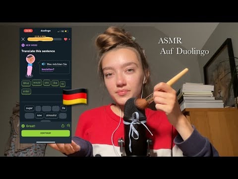 ASMR auf Deutsch auf Duolingo pt.7 | German on Duolingo | Clicky whispers, Mic brushing, German ASMR