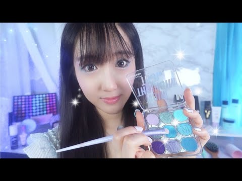 ASMR(Sub✔)Blue Glitter Makeup shop Roleplay for summer at the resort(vacance makeup, layered sounds)