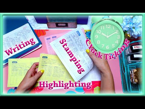 ASMR | Paper Sorting/Organizing Into File Folders | Highlighting | Writing | Stamping | Clock Ticks