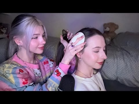 ASMR Hair Play, Hair Brushing, Braiding With Clips (With My Sister) 💕
