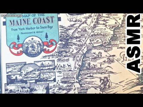 ASMR: Vintage Illustrated Map of Maine Coast With Landmarks and Stories | ASMR old map exploration